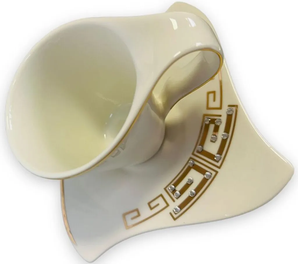 12-teiliges Medusa Mäander Kaffeeservice Mit Goldschliff Kaffeetassen Für 6 Personen 6 Tassen + 6 Untertassen Weiß-Gold Genießen Servieren Kaffee – Bild 3