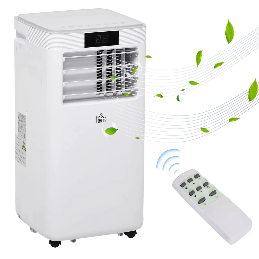 HOMCOM Mobile Klimaanlage 4-in-1 Klimagerät 24h Timer Mit Fernbedienung Nutzungsraum13-18㎡ 900W ABS Weiß+Grau 38 X 35 X 70,5 Cm