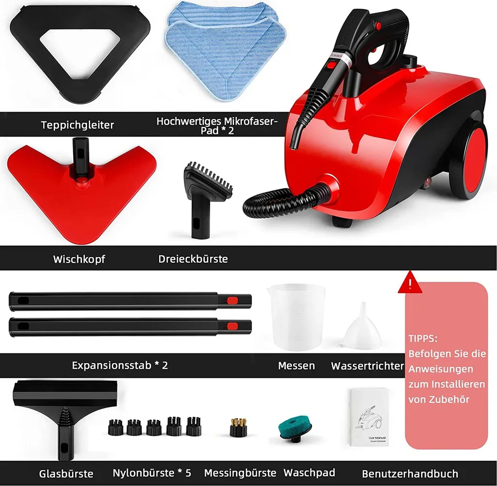 Dampfreiniger, Multifunktions-Dampfreiniger 1500W 1,5L Wassertank, 4,87m Netzkabel, Mit 18 Zubehörteilen, Geeignet Für Fußböden, Autositze, Matratzen, Küchen, Badezimmer, Fenster, Teppiche Usw – Bild 7