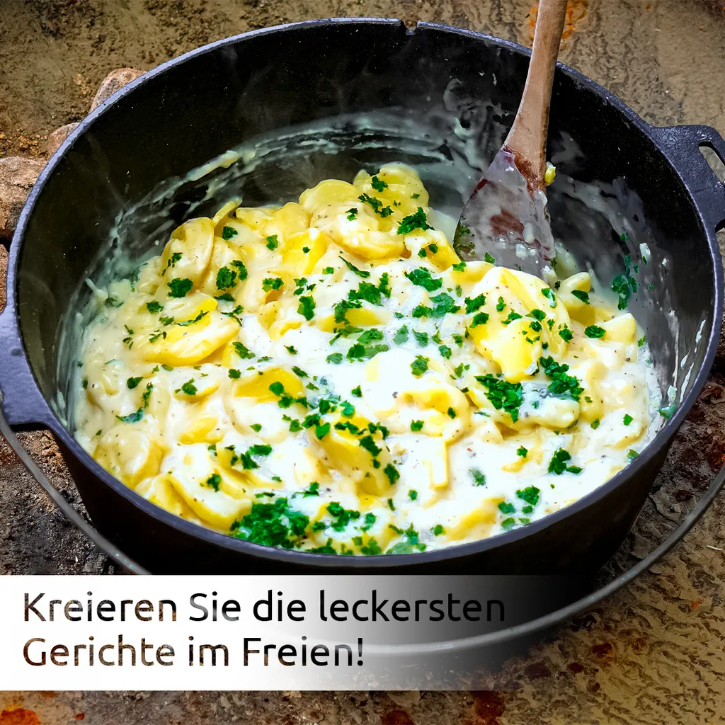 Dutch Oven 9L IRONO - Guseissen Topf - Dutch Oven Set - Feuertopf - 9 Liter - Mit Pfannendeckel, Transport- Und Schutztasche, Deckelheber Und Gebrauchsanweisung – Bild 6