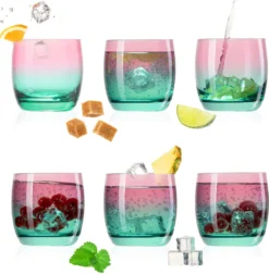 Trinkgläser Rosa-Türkis Aus Glas Bunt Set 6 Stück 200ml (max.320ml) Wassergläser