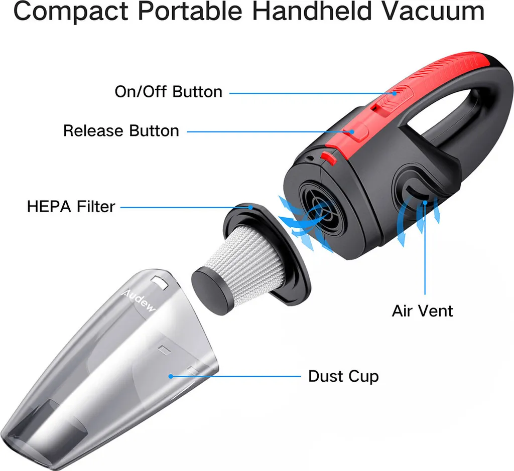 9000Pa Handstaubsauger Staubsauger Kabellos Akku Autosauger Nass/Trocken Funktion 120W Für Haus Und Auto - Rot – Bild 7