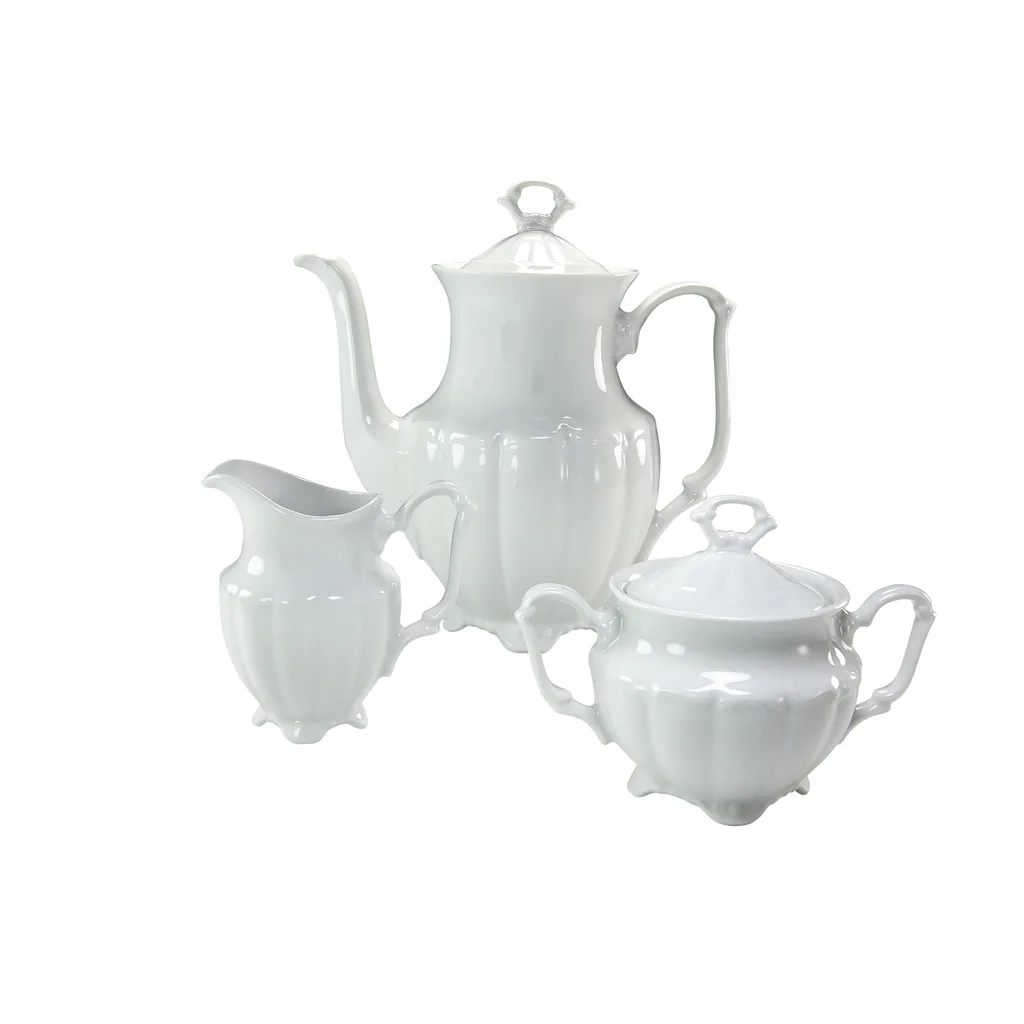 CreaTable 16028 Kaffeegarnitur Maria Theresia Für 1 Personen + Uni, Porzellan, Weiß (1 Set, 3-teilig)