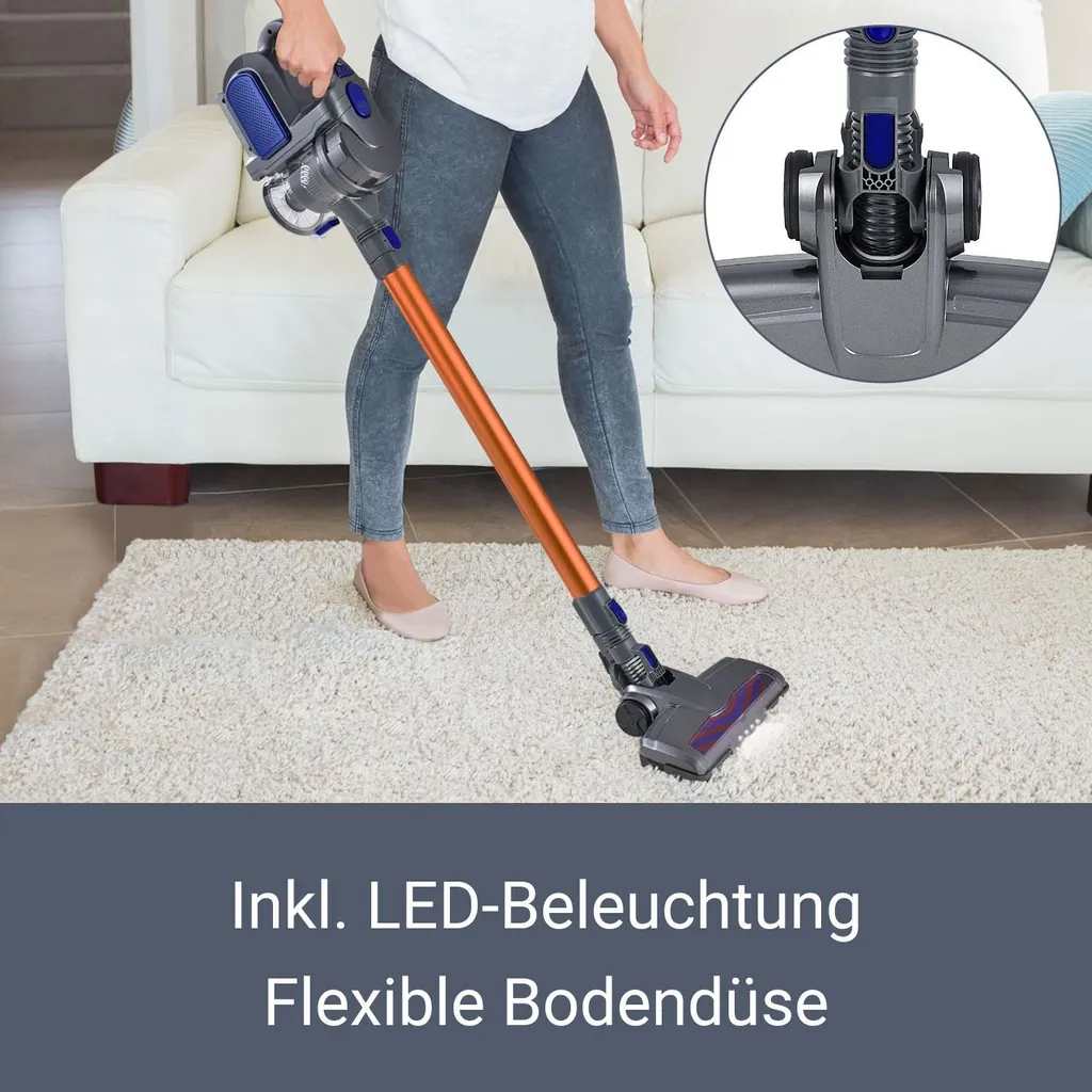 Juskys 2in1 Handstaubsauger & Akku Staubsauger - Beutellos & Kabellos – Bis 55 Min Laufzeit - Lithium-Ionen Akku, Wandhalterung & Ladestation – Blau – Bild 3