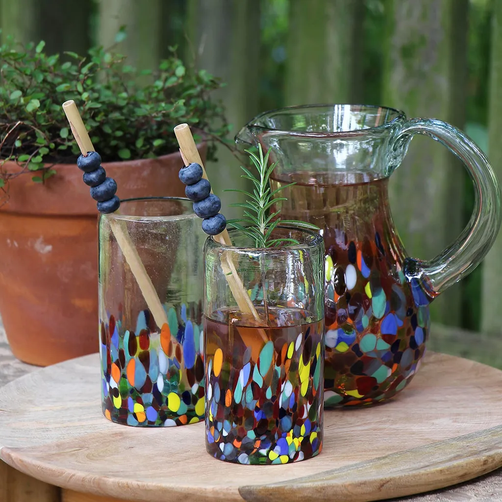 Mundgeblasenes Trinkglas Aus Mexiko Hoch 300ml Konfetti, Recyclingglas, Longdrink Glas – Bild 2