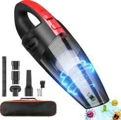 9000Pa Handstaubsauger Staubsauger Kabellos Akku Autosauger Nass/Trocken Funktion 120W Für Haus Und Auto - Rot