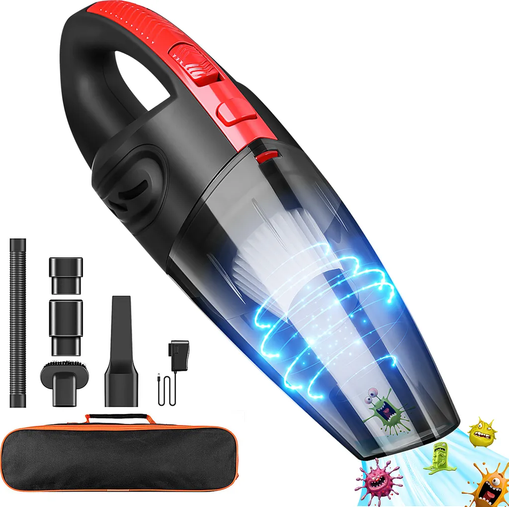 9000Pa Handstaubsauger Staubsauger Kabellos Akku Autosauger Nass/Trocken Funktion 120W Für Haus Und Auto - Rot