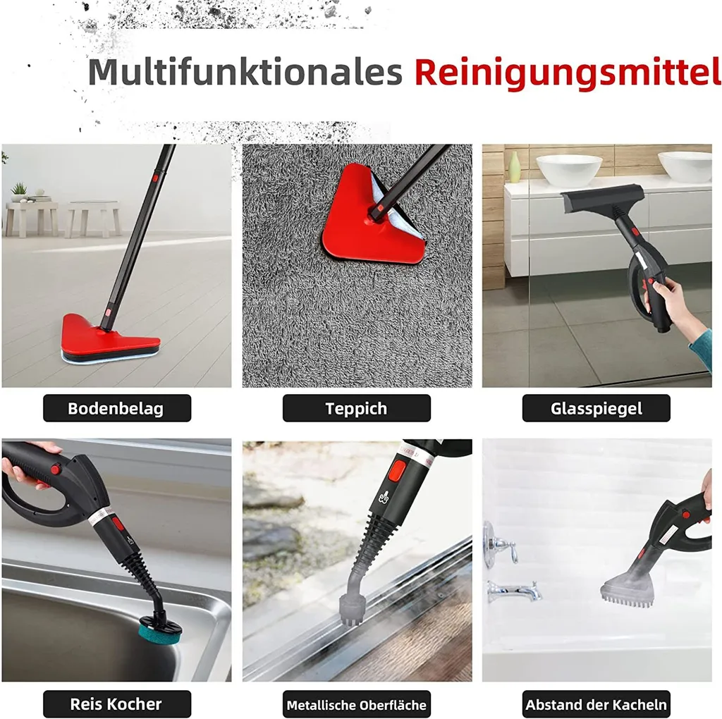 Dampfreiniger, Multifunktions-Dampfreiniger 1500W 1,5L Wassertank, 4,87m Netzkabel, Mit 18 Zubehörteilen, Geeignet Für Fußböden, Autositze, Matratzen, Küchen, Badezimmer, Fenster, Teppiche Usw – Bild 5