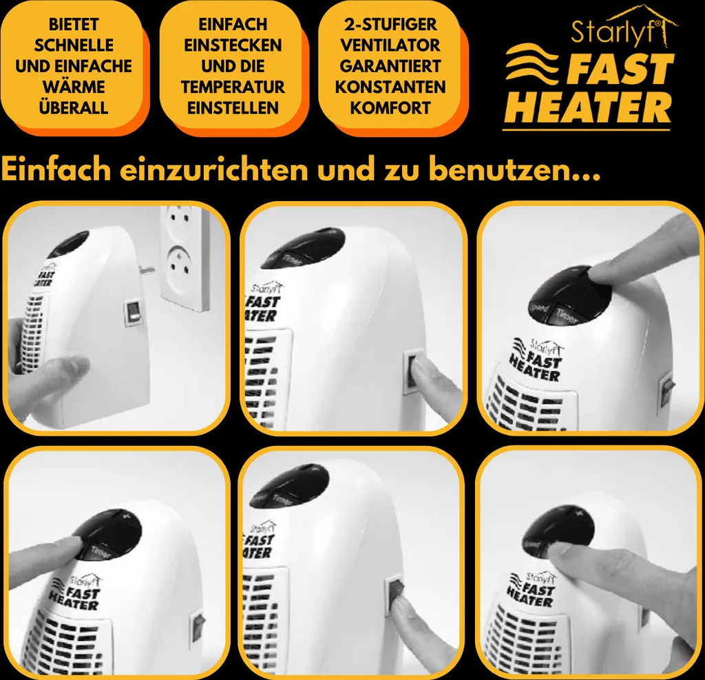 Starlyf® Fast Heater - 400W Tragbare Und Leistungsstarke Steckdosen-Mini-Heizung Schwarz - Original Aus Der TV-Werbung – Bild 5
