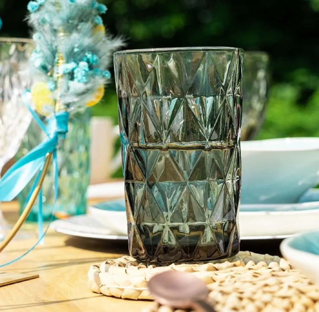 Longdrinkglas MADISON Grau Anthrazit Trinkglas Mit Rautenmuster Retro – Bild 2