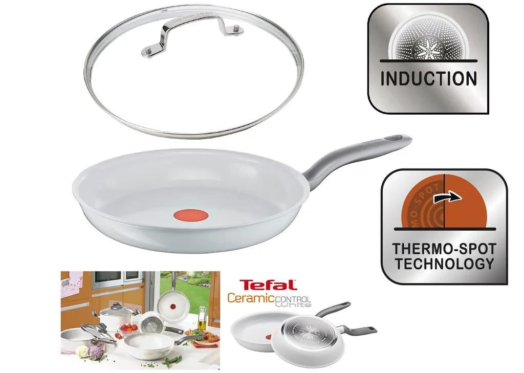 Tefal Ceramic Control White Bratpfanne 24cm + Jamie Oliver Gravur Glasdeckel C90804 – Bild 2