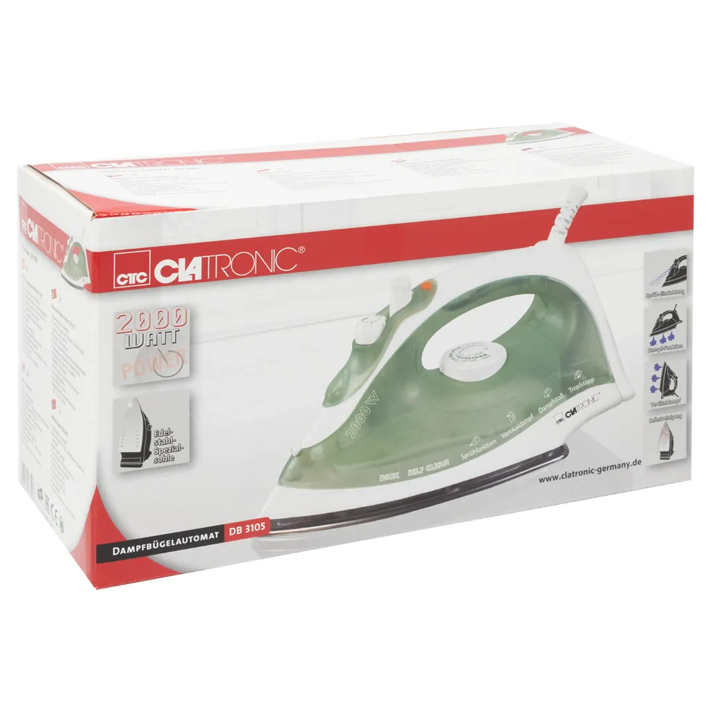 Clatronic DB3105 Dampfbügeleisen Edelstahlsohle Weiss-grün 2000W – Bild 7