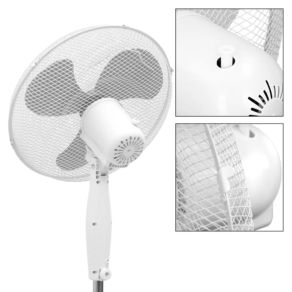ECD Germany Standventilator 45W, Ø 40cm, Weiß/Grau - Leise, 3 Geschwindigkeitsstufen - Standfuß Höhenverstellbar 102-120 Cm - 90° Oszillazion 30° Neigbar - Ventilator Standlüfter Luftkühler Bödenventilator – Bild 4