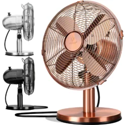 KESSER® - Tischventilator Design Retro Voll-Metallgehäuse 80° Oszillation - Leise Ventilator Mit 3 Geschwindigkeitsstufen - Zuschaltbare | Windmaschine | Neigungswinkel Ca. 40° Metall, Farbe:Kupfer