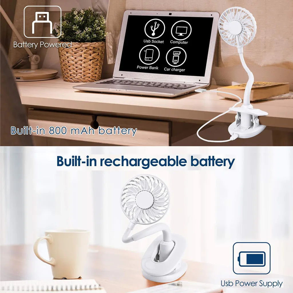 Klippbarer Ventilator Akku Leise USB Klemmbarer Tischventilator Schwenkbar 360° 3 Geschwindigkeiten Wiederaufladbar Schreibtisch Mini Auto Clip-Ventilator Fan – Bild 5