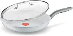 Tefal Ceramic Control White Bratpfanne 24cm + Jamie Oliver Gravur Glasdeckel C90804