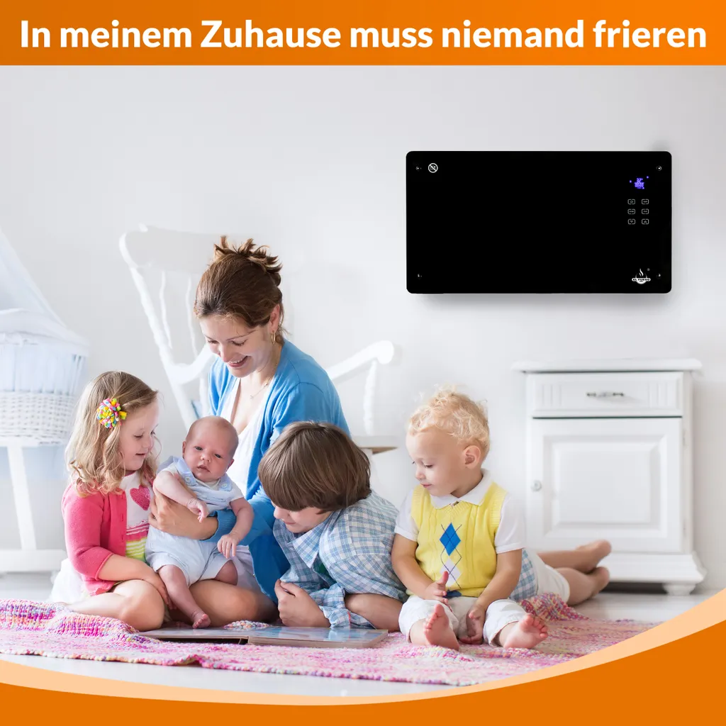 Glaskonvektor Elektroheizung Konvektor-Heizung 24h-Timer LCD-Display Touchscreen Fernbedienung - Mobile Energiesparende Leise Heizung Standgerät Heizkörper Thermostat (Schwarz 2000W) – Bild 7