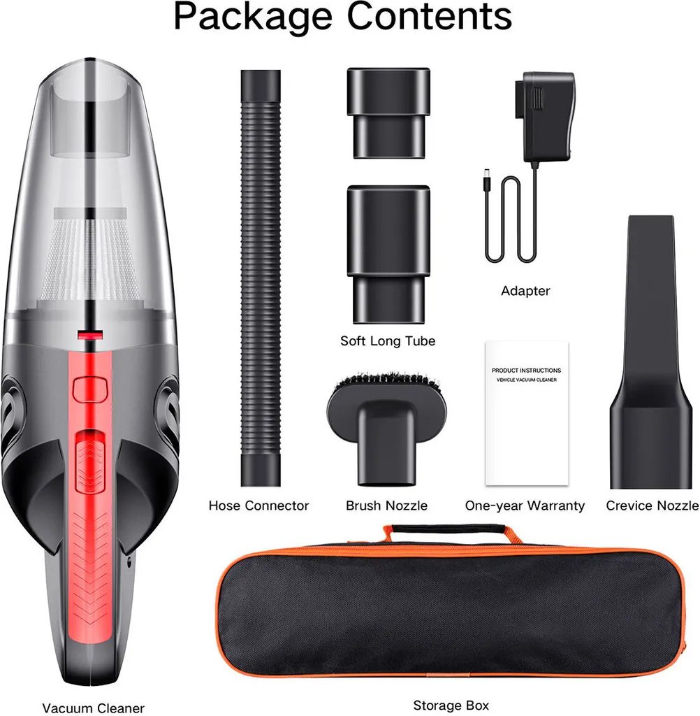 9000Pa Handstaubsauger Staubsauger Kabellos Akku Autosauger Nass/Trocken Funktion 120W Für Haus Und Auto - Rot – Bild 8