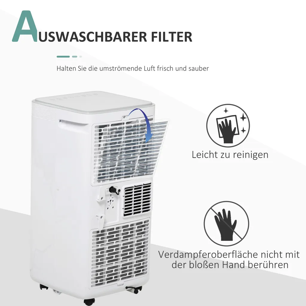 HOMCOM Mobile Klimaanlage 4-in-1 Klimagerät 24h Timer Mit Fernbedienung Nutzungsraum13-18㎡ 900W ABS Weiß+Grau 38 X 35 X 70,5 Cm – Bild 8