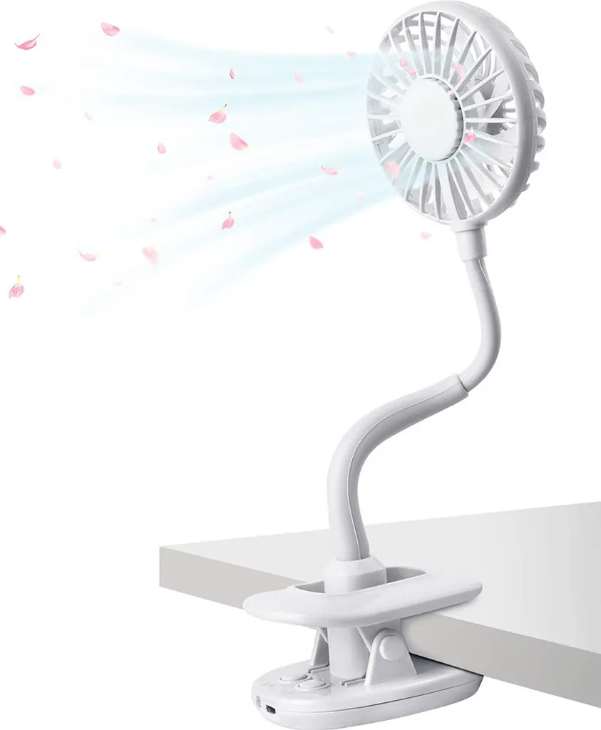 Klippbarer Ventilator Akku Leise USB Klemmbarer Tischventilator Schwenkbar 360° 3 Geschwindigkeiten Wiederaufladbar Schreibtisch Mini Auto Clip-Ventilator Fan