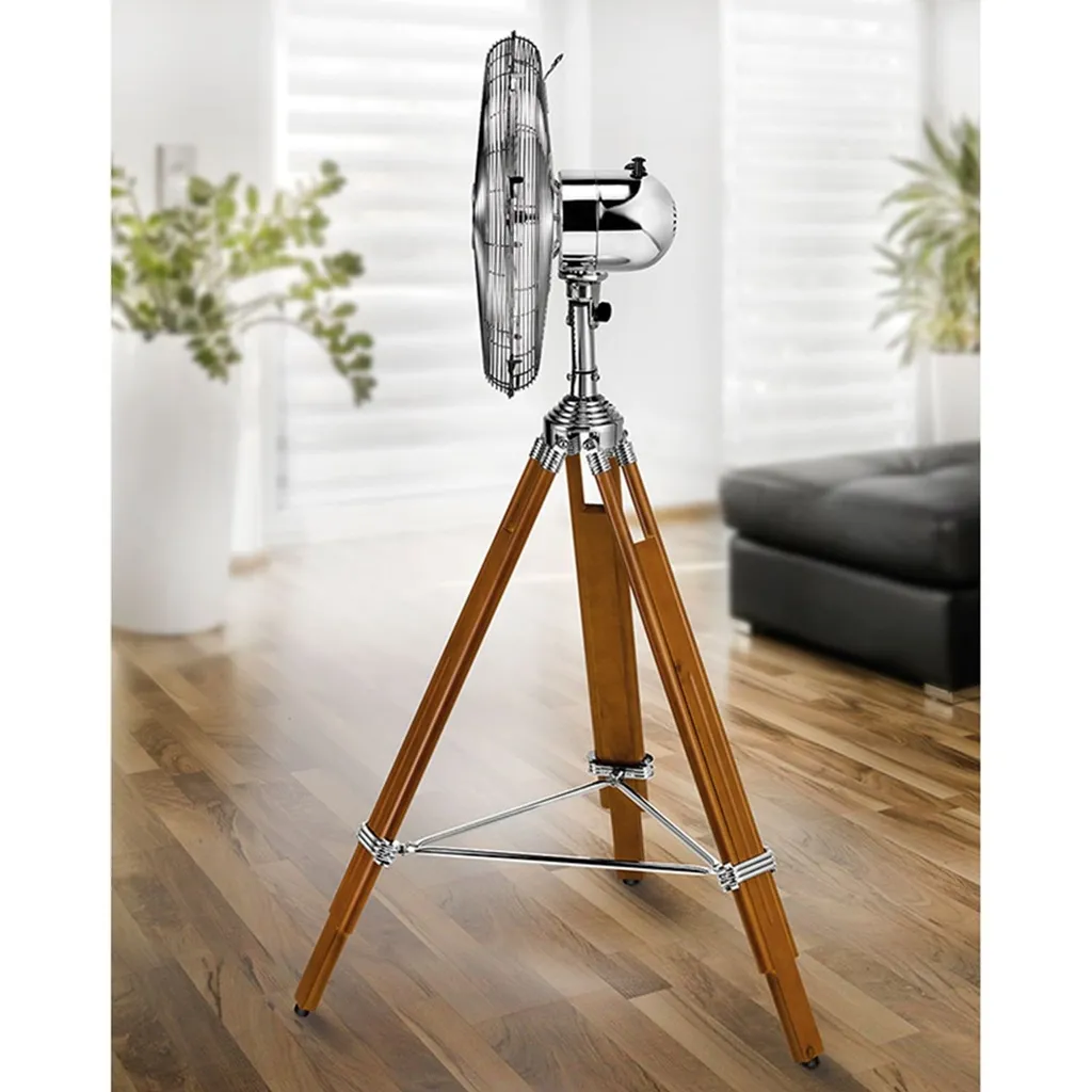 Unold KOLONIAL Design-Standventilator Aus Kiefernholz (Chrom- & Holzoptik, 50 Watt, Dreifuß, 3 Stufen, Oszillation) – Bild 5