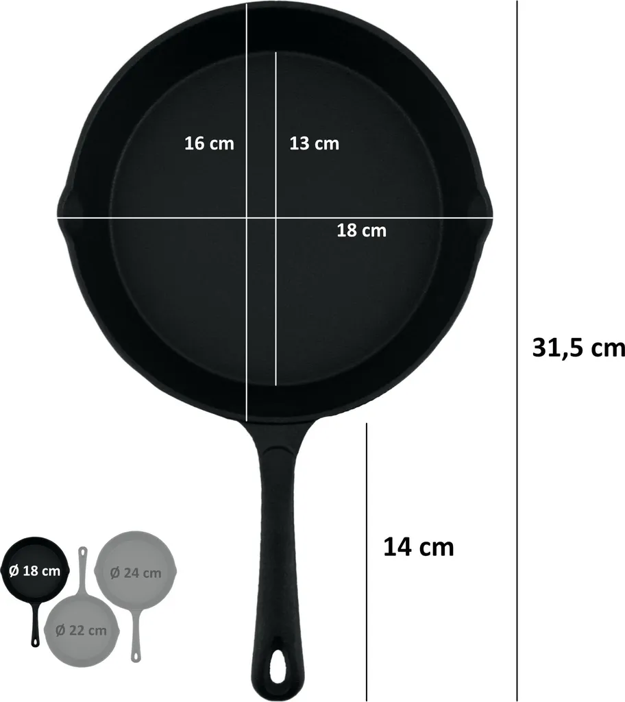 BBQ-Toro Gusseisen Brat Und Steak Pfannen Set | Ø 16 Cm, Ø 20 Cm, Ø 24 Cm – Bild 3