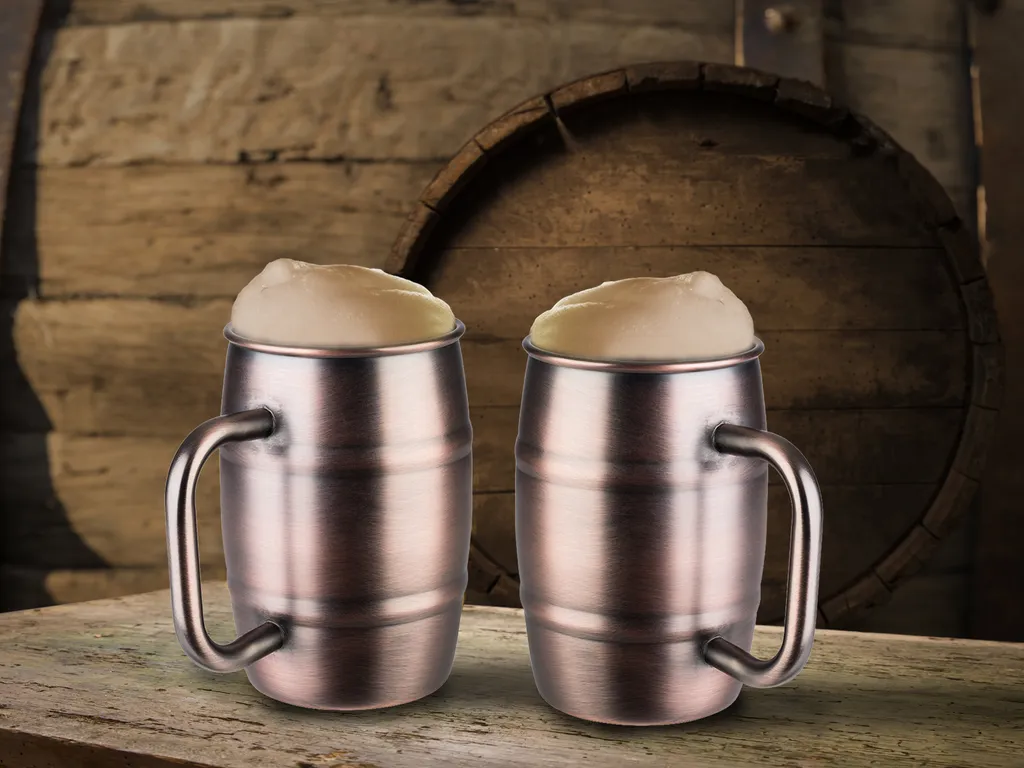 APS Bierkrug 2-er Set Humpen Aus Edelstahl Kupferbecher Bierseidel Metallbecher – Bild 3
