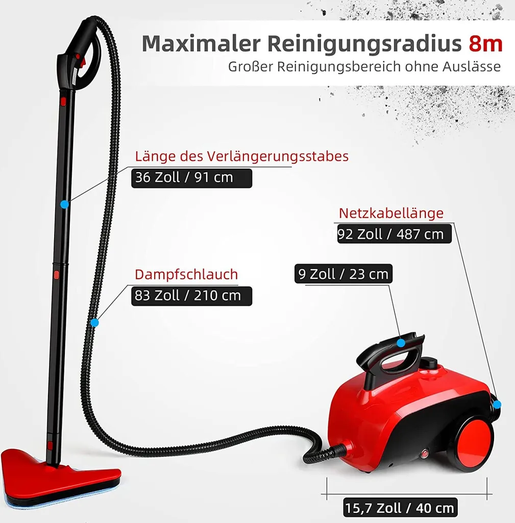 Dampfreiniger, Multifunktions-Dampfreiniger 1500W 1,5L Wassertank, 4,87m Netzkabel, Mit 18 Zubehörteilen, Geeignet Für Fußböden, Autositze, Matratzen, Küchen, Badezimmer, Fenster, Teppiche Usw – Bild 2