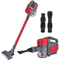 Juskys 2in1 Handstaubsauger & Akku Staubsauger - Beutellos & Kabellos – Bis 55 Min Laufzeit - Lithium-Ionen Akku, Wandhalterung & Ladestation – Rot