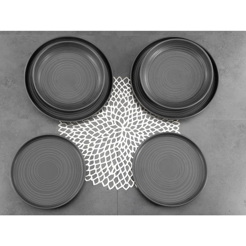 CreaTable 23861 Tafelservice Uno Für 4 Personen, Steinzeug, Schwarz (1 Set, 12-teilig) – Bild 3