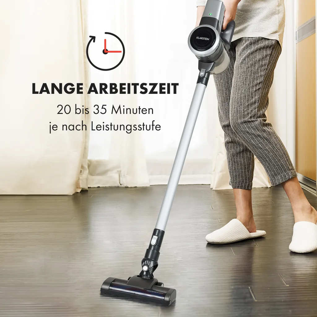Klarstein Clean Butler 4G Silent Akku-Staubsauger Mit Silent Digital Motor: 160W Mit 80.000 U/min, 0,8 L Behälter, Motorisierte Teppich-Bodendüse, 2 Leistungsstufen, HEPA10-Filter, Anthrazit-silber – Bild 2
