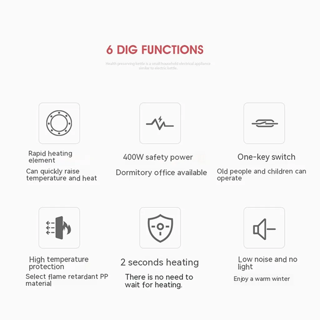 700W Mini Energiesparend Heizlüfter,3 Sekunden Schnelle Hitze Warmer Lüfter,Sicherheit Überhitzungsschut,Rot – Bild 6