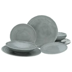 CreaTable 33068 Tafelservice Sofia Für 4 Personen, Porzellan, Grau (1 Set, 12-teilig)