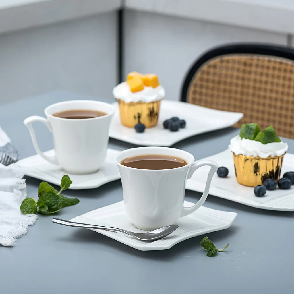 MALACASA, Serie Amparo, 36 Teilig Set Cremeweiß Porzellan Kaffeeservice Dessertteller Kaffeetasse Mit Untertasse – Bild 7