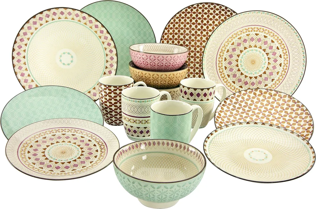 CreaTable 20310 Kombiservice Mandala Für 4 Personen, Steinzeug, Mehrfarbig (1 Set, 16-teilig) – Bild 2