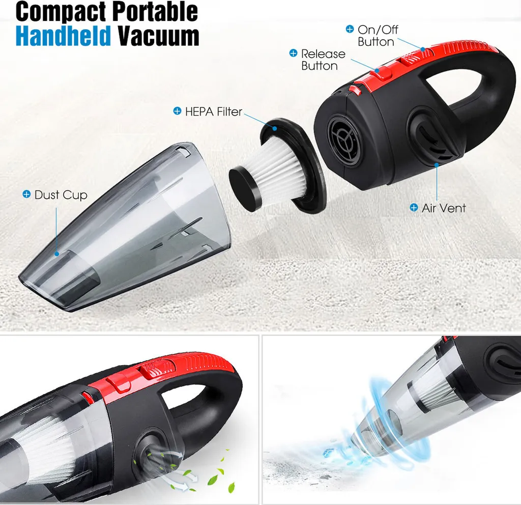 9000Pa Handstaubsauger Staubsauger Kabellos Akku Autosauger Nass/Trocken Funktion 120W Für Haus Und Auto - Rot – Bild 6