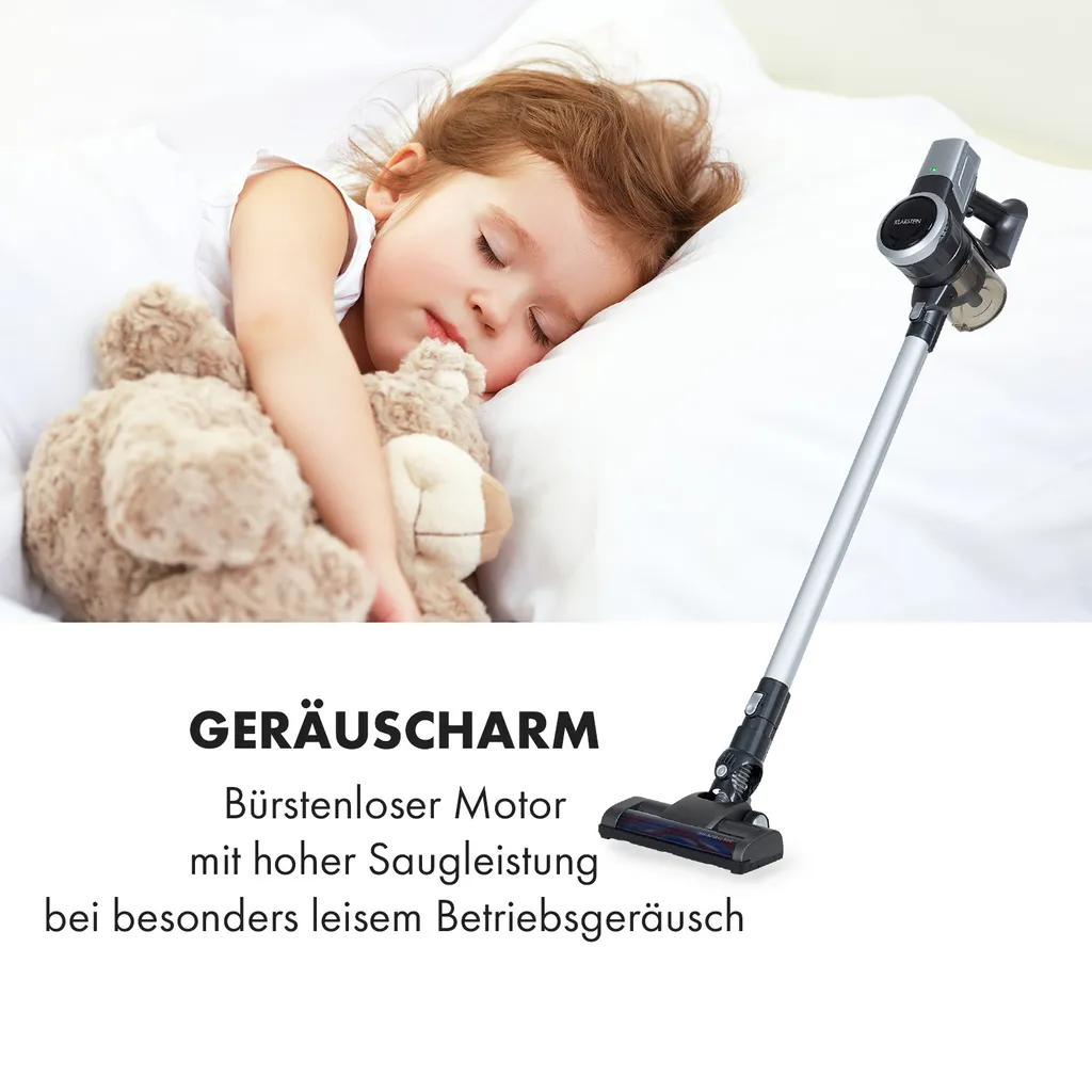 Klarstein Clean Butler 4G Silent Akku-Staubsauger Mit Silent Digital Motor: 160W Mit 80.000 U/min, 0,8 L Behälter, Motorisierte Teppich-Bodendüse, 2 Leistungsstufen, HEPA10-Filter, Anthrazit-silber – Bild 3