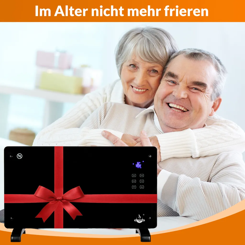Glaskonvektor Elektroheizung Konvektor-Heizung 24h-Timer LCD-Display Touchscreen Fernbedienung - Mobile Energiesparende Leise Heizung Standgerät Heizkörper Thermostat (Schwarz 2000W) – Bild 8