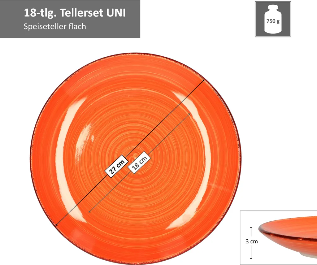 Service 18tlg. Tellerset Uni Bunt, Für 6 Personen In Unterschiedlichen Farben – Bild 3