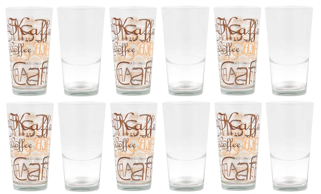 12er Set Mix Latte Macchiato Glas 39cl Stapelbar MitNachbildung / OhneNachbildung