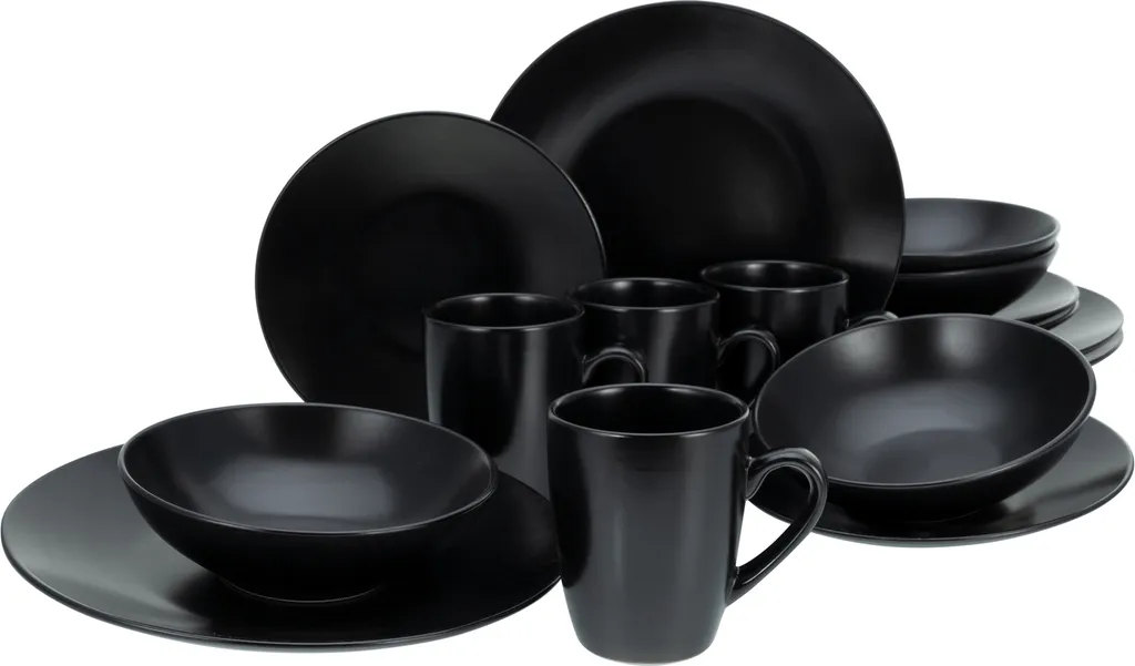 CreaTable 25833 Kombiservice Black Matt Für 4 Personen, Steinzeug, Schwarz (1 Set, 16-teilig)
