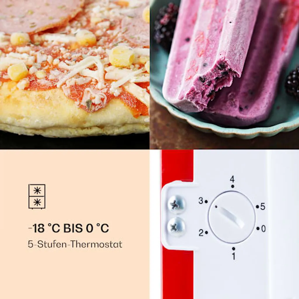 Klarstein Laika 60L Gefrierschrank , 60 Liter , 4-Sterne-Gefrierfach , 3 Schubladen , Temperatur: -18 Bis 0 °C , 5-stufiger Thermostat , 41 DB , Retro-Look – Bild 5