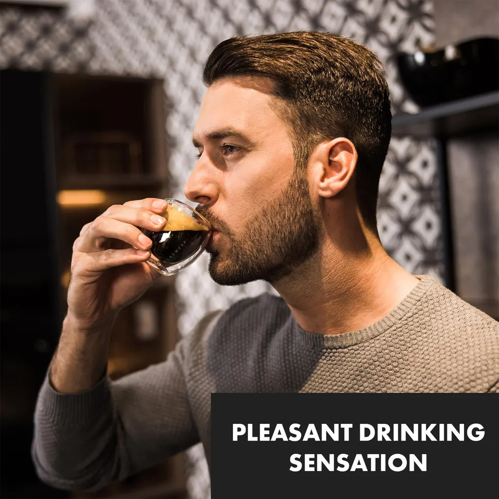 Klarstein Glaswerk Vienna Doppelwandige Gläser , Thermoglas , Trinkglas , Espresso-, Kaffee- Und Shotglas , 4 Stück , Für Heiße Und Kalte Getränke , 80 Ml , Borosilikatglas , Hitze- Und Kältebeständig , Handgemacht , Spülmaschinenfest , Thermoeffekt – Bild 3