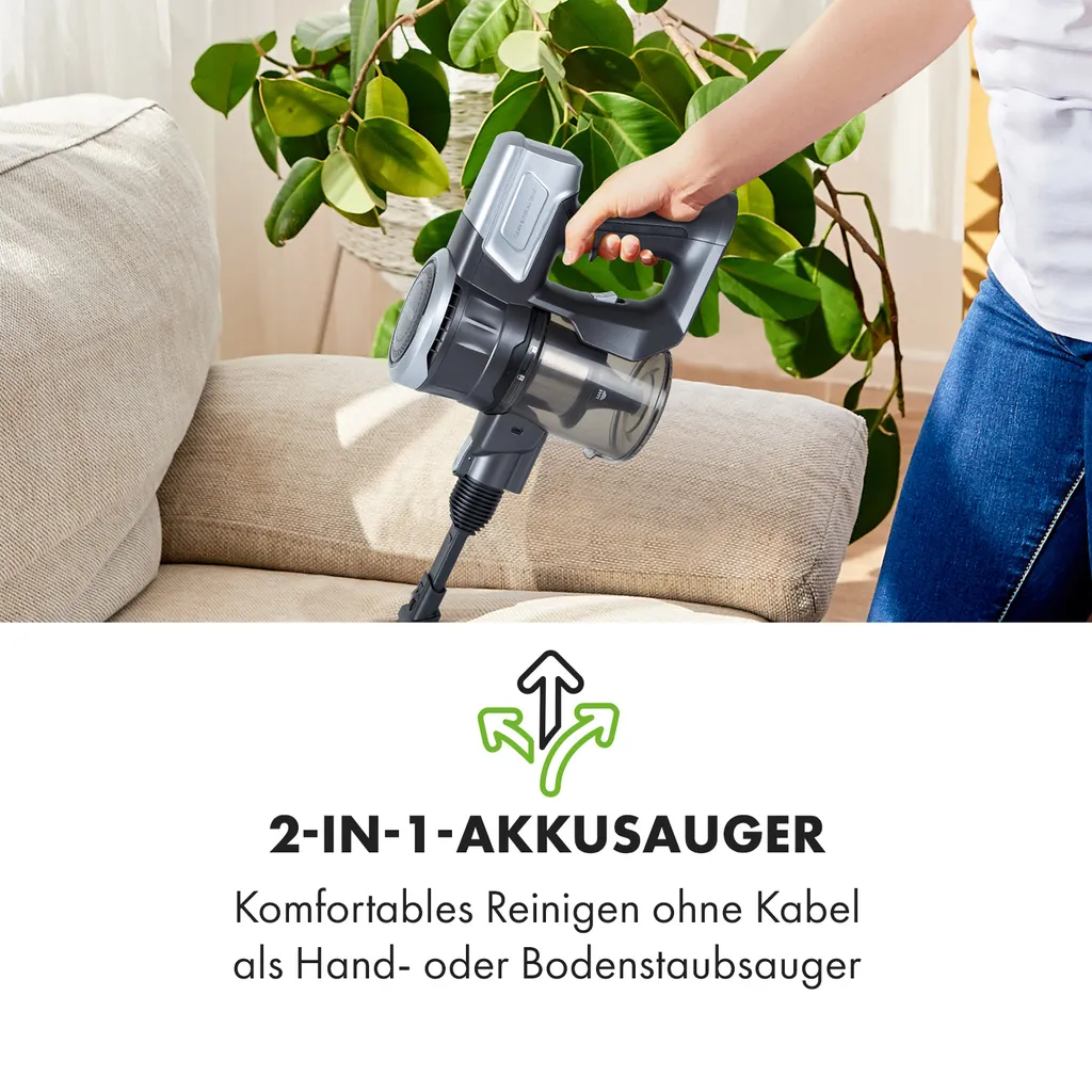 Klarstein Clean Butler 4G Silent Akku-Staubsauger Mit Silent Digital Motor: 160W Mit 80.000 U/min, 0,8 L Behälter, Motorisierte Teppich-Bodendüse, 2 Leistungsstufen, HEPA10-Filter, Anthrazit-silber – Bild 4