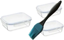 3 Vorratsdosen Set Aus Glas. + Silikon Pinsel Länge 17 Cm Im Set