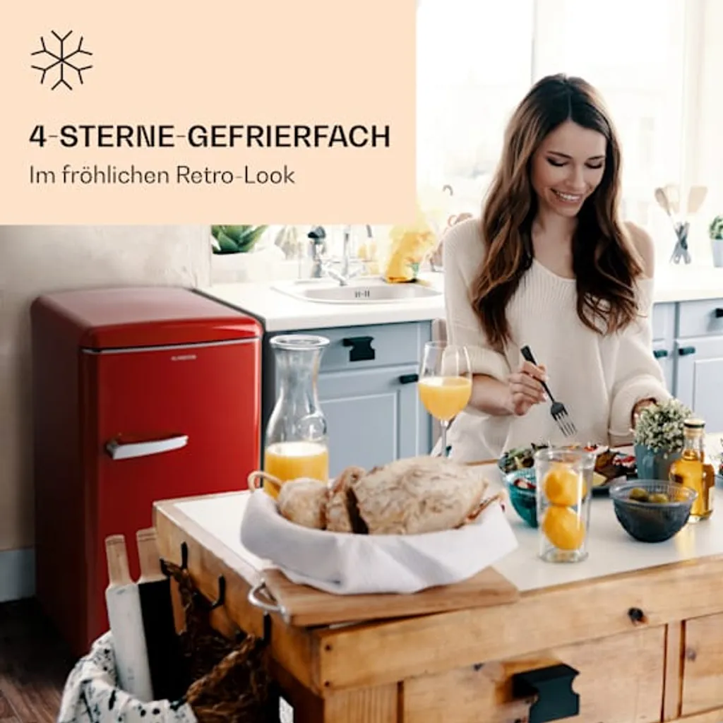 Klarstein Laika 60L Gefrierschrank , 60 Liter , 4-Sterne-Gefrierfach , 3 Schubladen , Temperatur: -18 Bis 0 °C , 5-stufiger Thermostat , 41 DB , Retro-Look – Bild 2