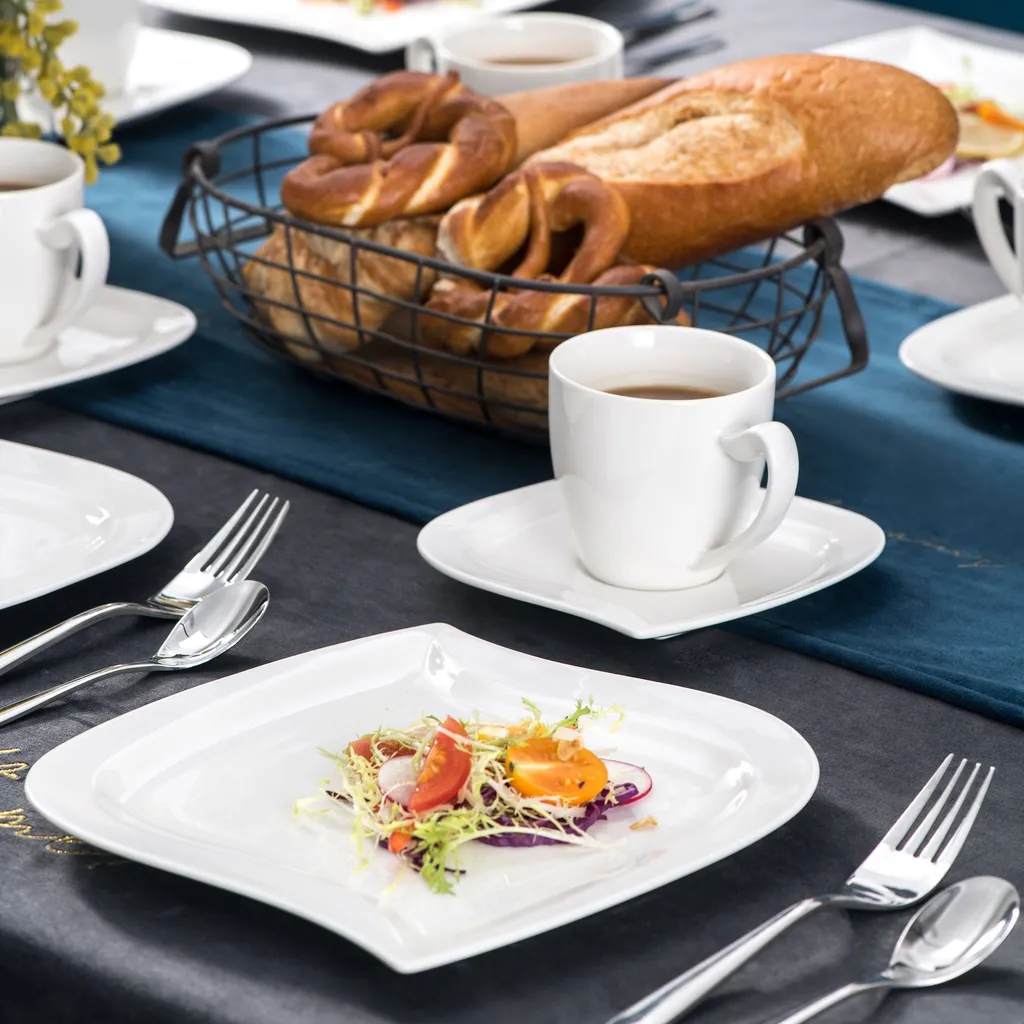 MALACASA, Serie Elvira, 36 Teilig Cremeweiß Porzellan Geschirrset Tafelservice Kaffeeservice Mit Tassen, Untertassen, Dessertteller Für 12 Person – Bild 2