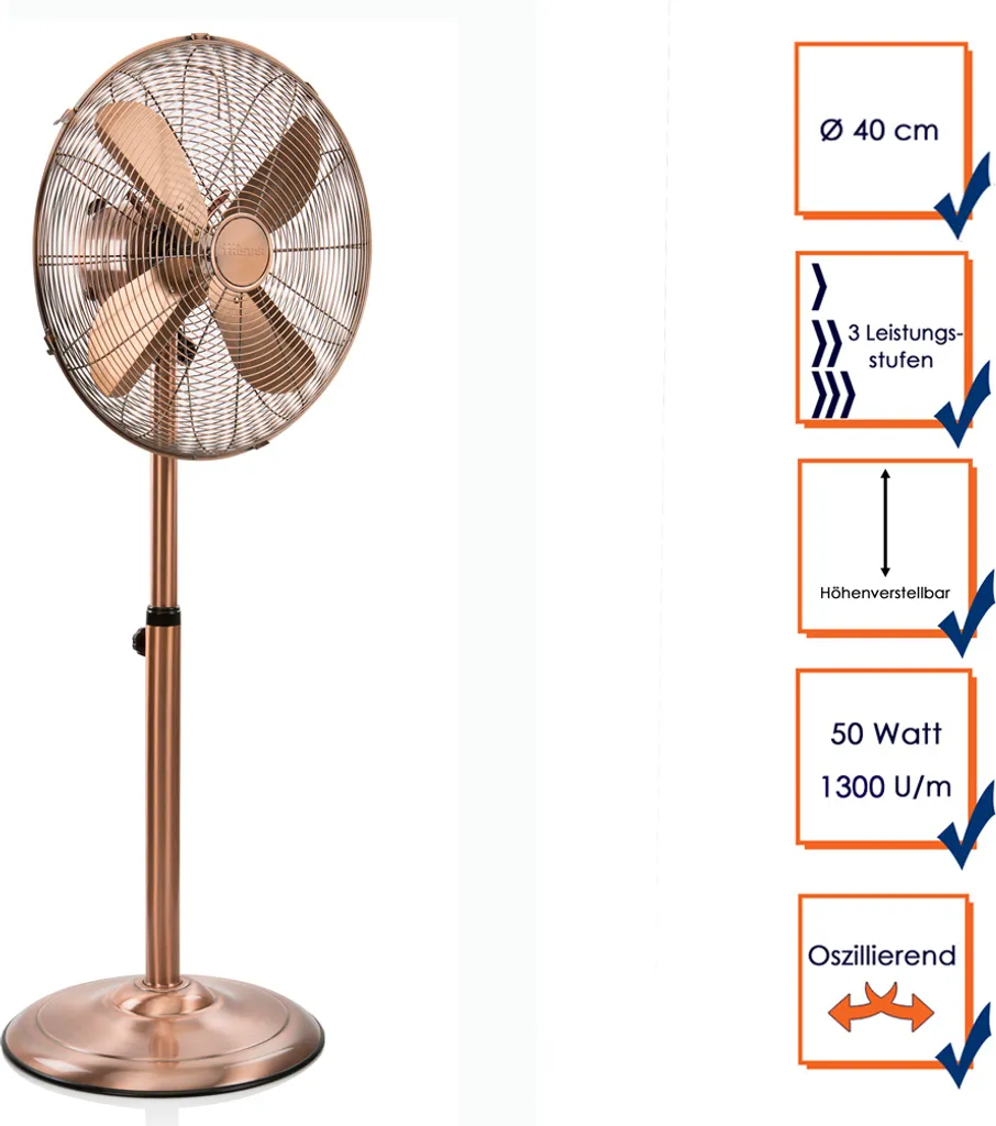 Tristar Retro Standventilator VE-5971 50 W 40 Cm Kupferfarben – Bild 8