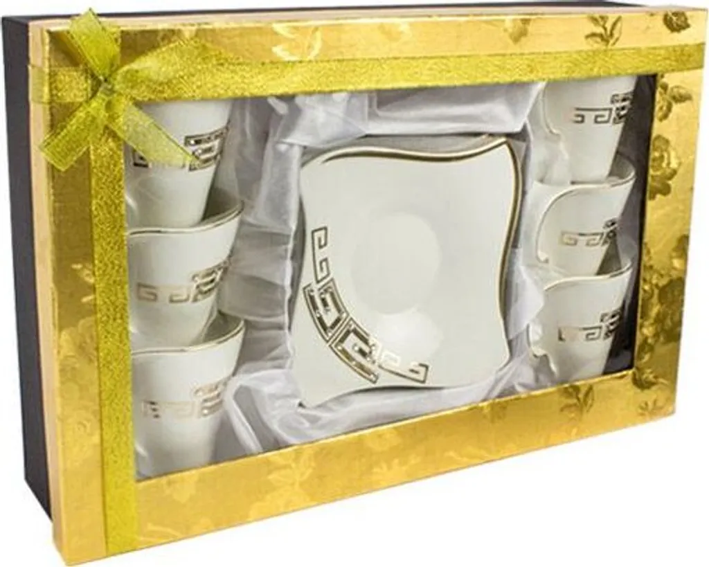 12-teiliges Medusa Mäander Kaffeeservice Mit Goldschliff Kaffeetassen Für 6 Personen 6 Tassen + 6 Untertassen Weiß-Gold Genießen Servieren Kaffee – Bild 6