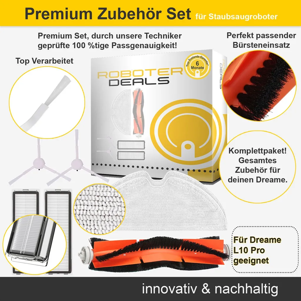 Zubehör Set (Ersatzteile) Für Dreame L10 Pro (1x Hauptbürste, 2x Filter, 2x Pad, 2x Seitenbürste) – Bild 2
